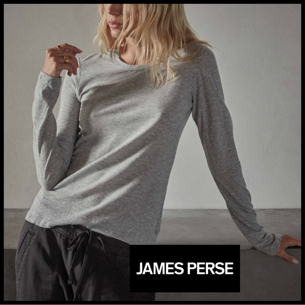 James Perse Sheer Slub Long sleeve Crew Tee in Grey.